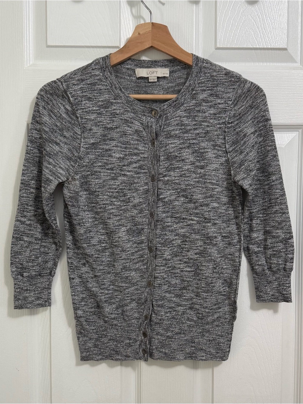 LOFT Gray Marled Button-Front Cardigan Sweater